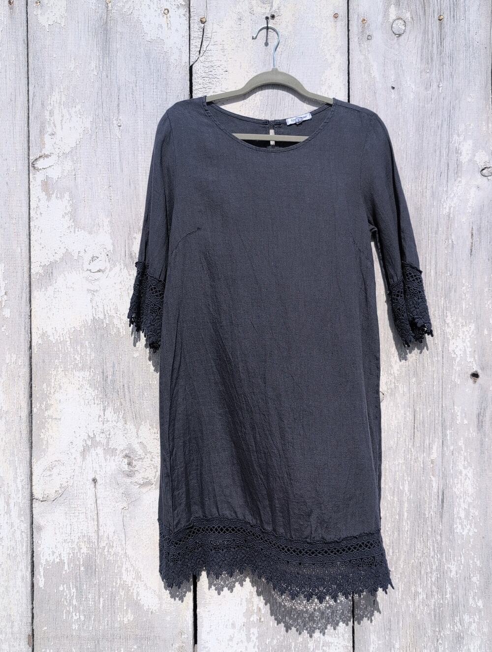 Rosemarine Italian Linen Coastal Mori Kei Crochet Lace Tunic Dress Women's S